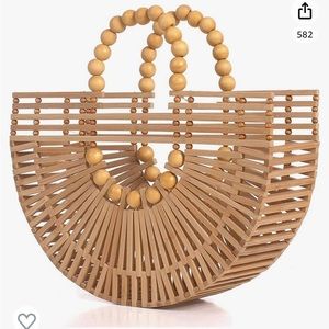 Womens Bamboo Handbag with Wooden Beads Tote Bag, Handmade for Beach